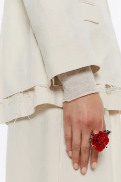 Discount BIMBA Y LOLA Anillo Rosa Resina Roja Hojas Plateadas