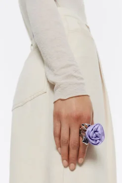 New BIMBA Y LOLA Anillo Rosa Tejido Lila Hojas Plateadas