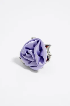 New BIMBA Y LOLA Anillo Rosa Tejido Lila Hojas Plateadas