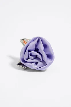 New BIMBA Y LOLA Anillo Rosa Tejido Lila Hojas Plateadas