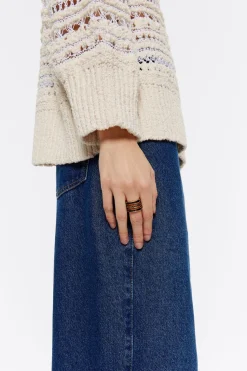 New BIMBA Y LOLA Anillo Tres Bandas Logo Esmalte Negro