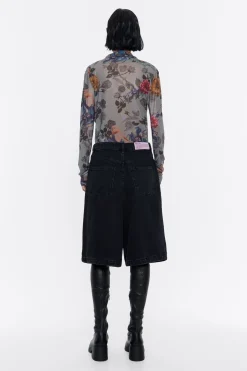 Best Sale BIMBA Y LOLA Bermuda Denim Pinzas Negro Lavado