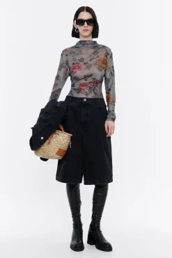 Best Sale BIMBA Y LOLA Bermuda Denim Pinzas Negro Lavado