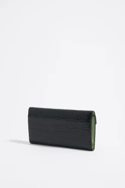 Fashion BIMBA Y LOLA Billetera Continental Grabado Cocodrilo Negra