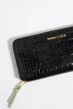 Clearance BIMBA Y LOLA Billetera Horizontal Grabado Cocodrilo Negra