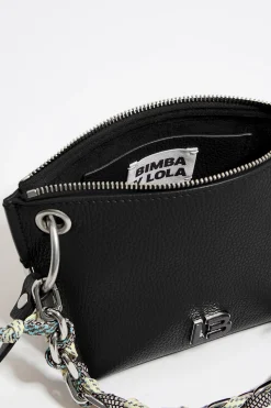New BIMBA Y LOLA Bolso Bandolera Trapecio Pequeno Piel Negro