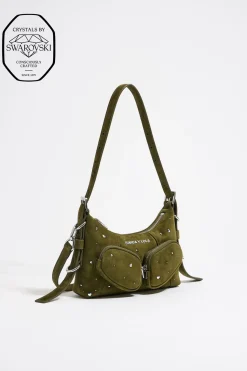 Clearance BIMBA Y LOLA Bolso Hobo Pocket Mini Piel Swarovski Oliva