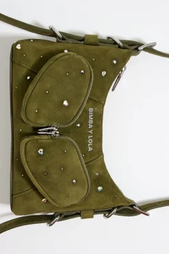 Clearance BIMBA Y LOLA Bolso Hobo Pocket Mini Piel Swarovski Oliva