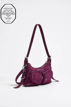 Online BIMBA Y LOLA Bolso Hobo Pocket Mini Piel Swarovski Berenjena