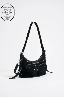 New BIMBA Y LOLA Bolso Hobo Pocket Mini Piel Swarovski Negro