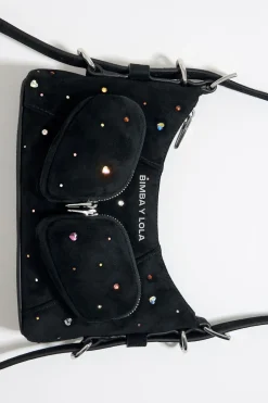 New BIMBA Y LOLA Bolso Hobo Pocket Mini Piel Swarovski Negro