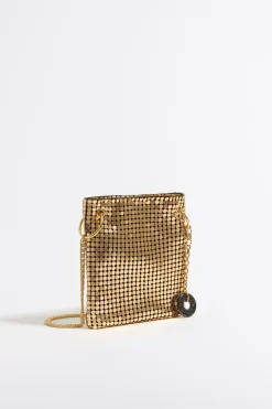 Online BIMBA Y LOLA Bolso Plano Mini Malla Metalica Oro