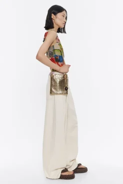 Online BIMBA Y LOLA Bolso Plano Mini Malla Metalica Oro