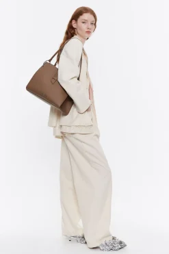 New BIMBA Y LOLA Bolso Shopper Grande Piel Topo Oscuro