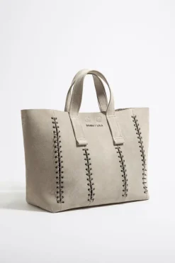 New BIMBA Y LOLA Bolso Shopper Grande Serraje Piedra