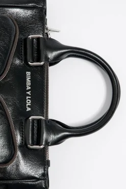 New BIMBA Y LOLA Bolso Tote Pocket Mediano Piel Negro
