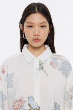 Outlet BIMBA Y LOLA Camisa Boxy Birds Marfil