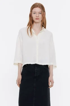 Shop BIMBA Y LOLA Camisa Boxy Lino Marfil