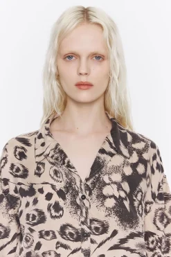 Discount BIMBA Y LOLA Camisa Oversize Fluida Animal Mix Camel