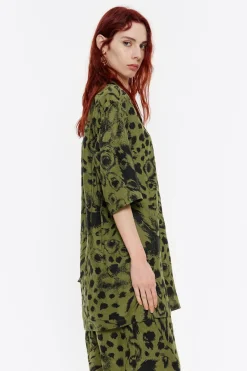 Clearance BIMBA Y LOLA Camisa Oversize Lino Animal Mix Verde