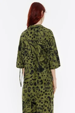 Store BIMBA Y LOLA Camisa Oversize Lino Animal Mix Verde