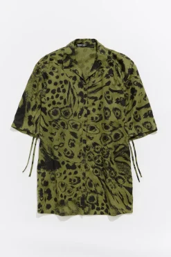Store BIMBA Y LOLA Camisa Oversize Lino Animal Mix Verde