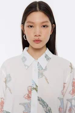 Cheap BIMBA Y LOLA Camisa Recta Birds Marfil