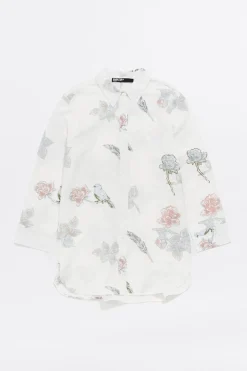 Cheap BIMBA Y LOLA Camisa Recta Birds Marfil