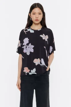 Flash Sale BIMBA Y LOLA Camiseta Boxy Viscosa Birds Gris Oscuro