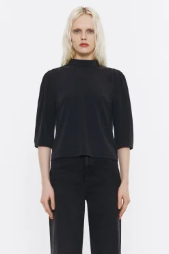 Outlet BIMBA Y LOLA Camiseta Hombros Fruncidos Negro Lavado