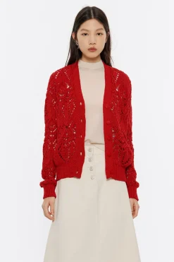 Cheap BIMBA Y LOLA Cardigan Recto Punto Calado Rojo