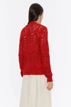 Cheap BIMBA Y LOLA Cardigan Recto Punto Calado Rojo