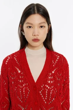 Cheap BIMBA Y LOLA Cardigan Recto Punto Calado Rojo