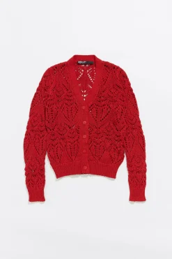 Cheap BIMBA Y LOLA Cardigan Recto Punto Calado Rojo