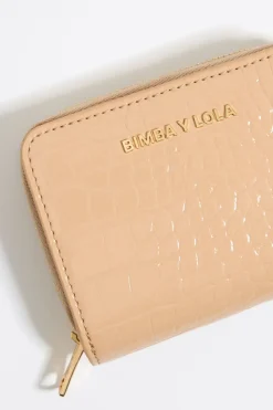 Clearance BIMBA Y LOLA Cartera Solapa Grabado Cocodrilo Arena