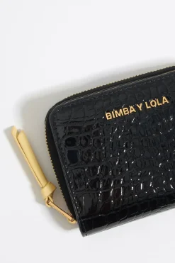Store BIMBA Y LOLA Cartera Solapa Grabado Cocodrilo Negra