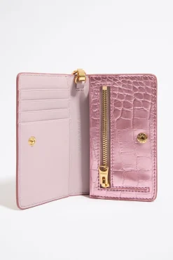 New BIMBA Y LOLA Cartera Solapa Grabado Cocodrilo Rosa Claro