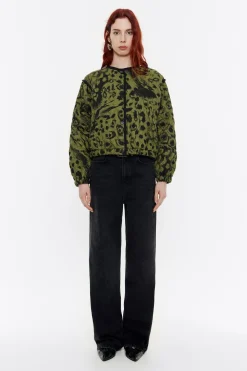 Outlet BIMBA Y LOLA Cazadora Acolchada Lino Animal Mix Verde