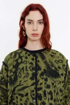 Outlet BIMBA Y LOLA Cazadora Acolchada Lino Animal Mix Verde