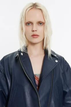 Best BIMBA Y LOLA Cazadora Biker Piel Azul Oscuro