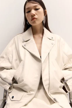 Outlet BIMBA Y LOLA Cazadora Biker Piel Gris Hielo