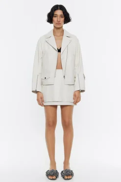 Fashion BIMBA Y LOLA Cazadora Biker Piel Gris Hielo