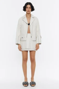 Best Sale BIMBA Y LOLA Cazadora Biker Piel Gris Hielo