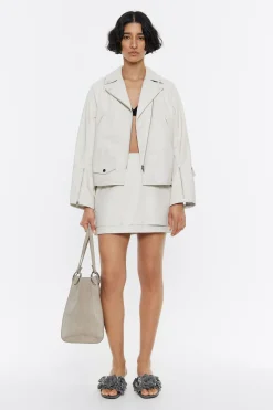 Best Sale BIMBA Y LOLA Cazadora Biker Piel Gris Hielo