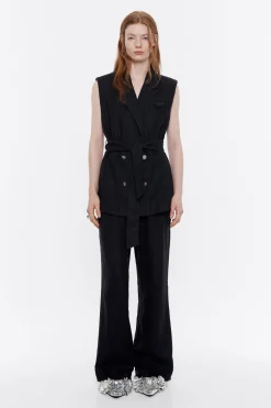 Fashion BIMBA Y LOLA Chaleco Cruzado Lino Negro Lavado