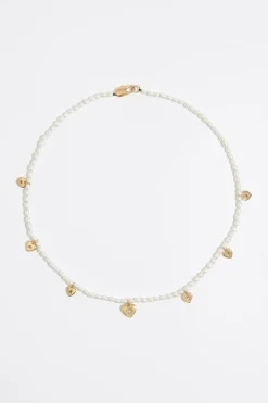 New BIMBA Y LOLA Collar Corazones Dorados Y Perlas