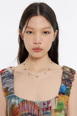 New BIMBA Y LOLA Collar Corazones Dorados Y Perlas