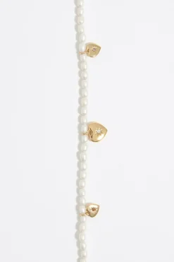 New BIMBA Y LOLA Collar Corazones Dorados Y Perlas