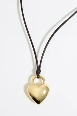 Shop BIMBA Y LOLA Collar Cordon Piel Corazon Dorado