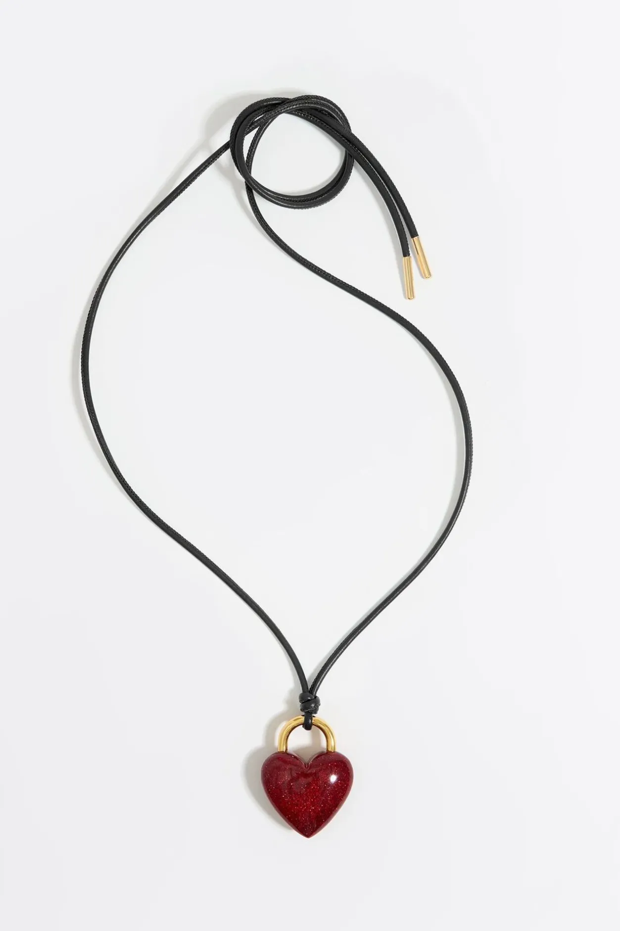 Shop BIMBA Y LOLA Collar Cordon Piel Corazon Glitter Rojo